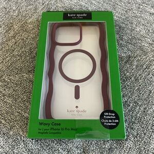 Kate Spade iPhone 16 Pro Max Case w/MagSafe - Wavy Maroon Clear- NIB